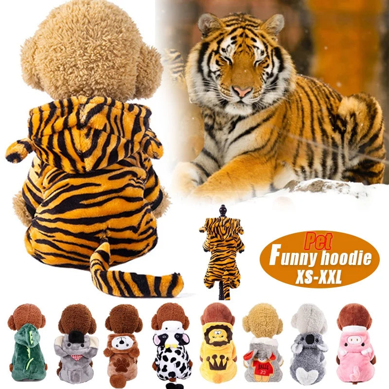 Thickened Flannel Costume for Pet, Warm Role Play, Tiger Dinosaur Costume