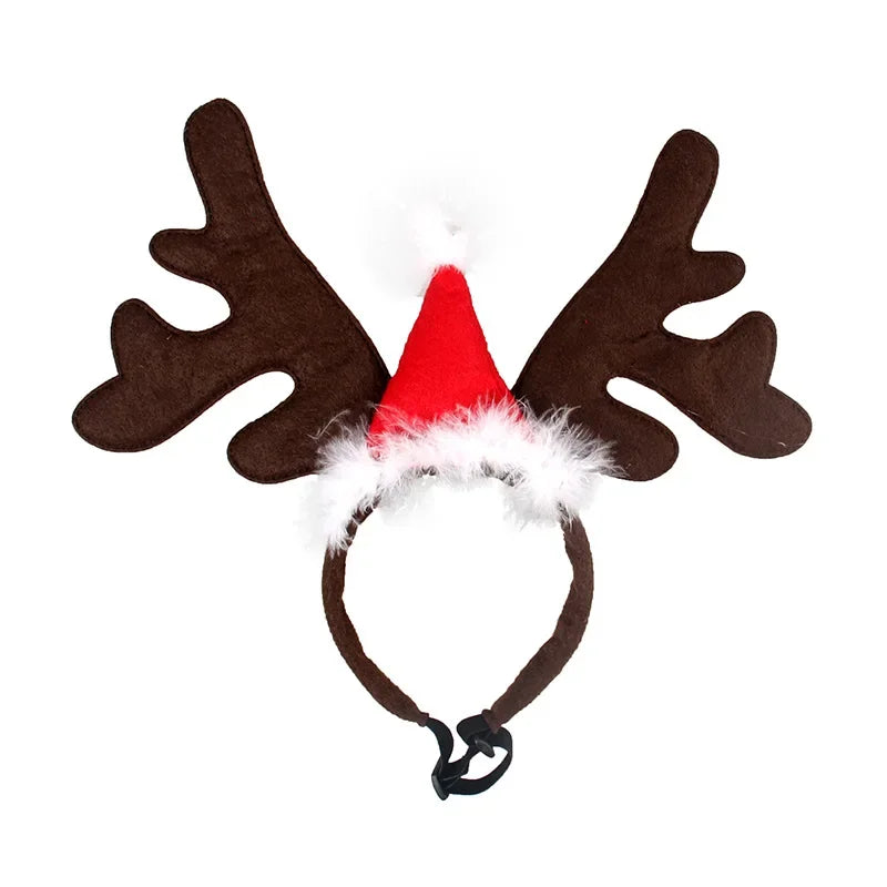 Christmas Dog Supplies Elk Reindeer Antlers Headband Santa Hat Pet Christmas