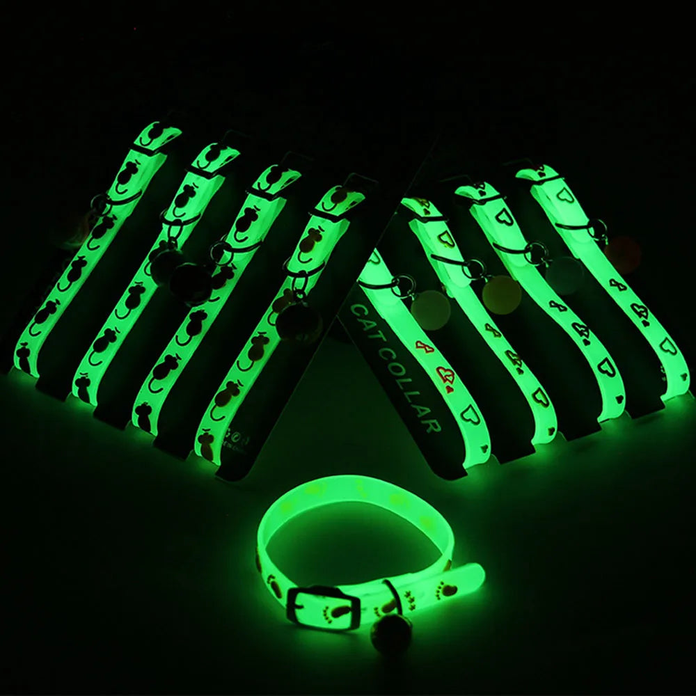 Luminous Cat Necklace Glowing Small Dog Cat Collar Anti-Loss Fluorescent Silicone