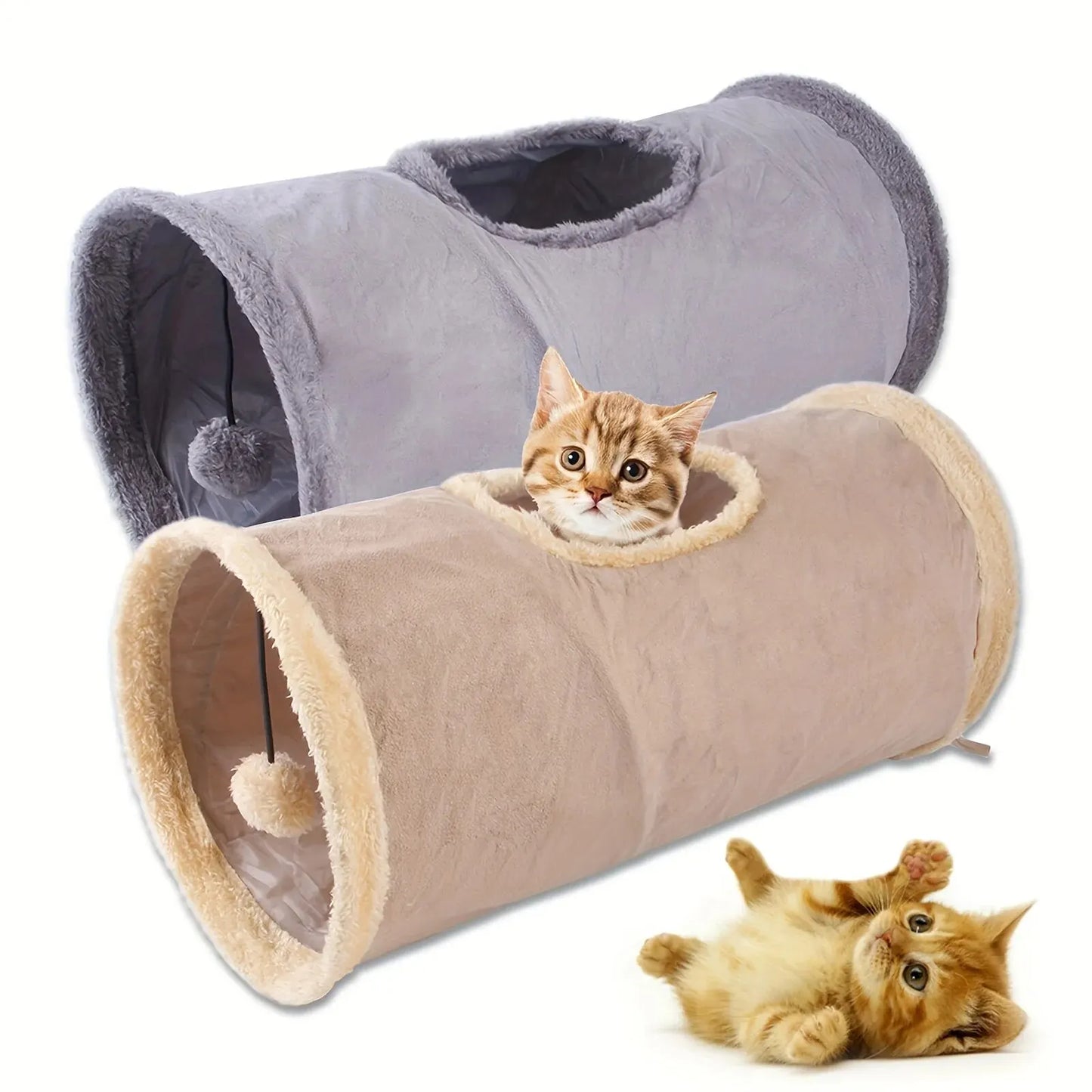 Pet Cat Tunnel Collapsible Plush Channel Foldable Suede Educational