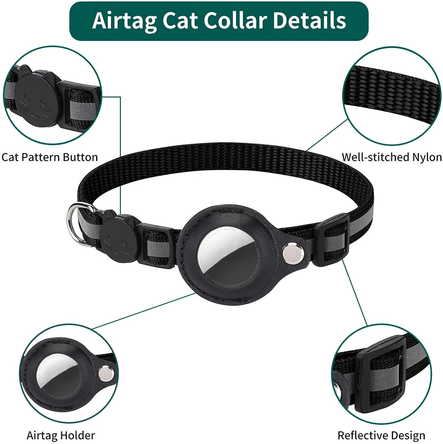 Cat AirTag Holder Collar Breakaway Reflective Strips