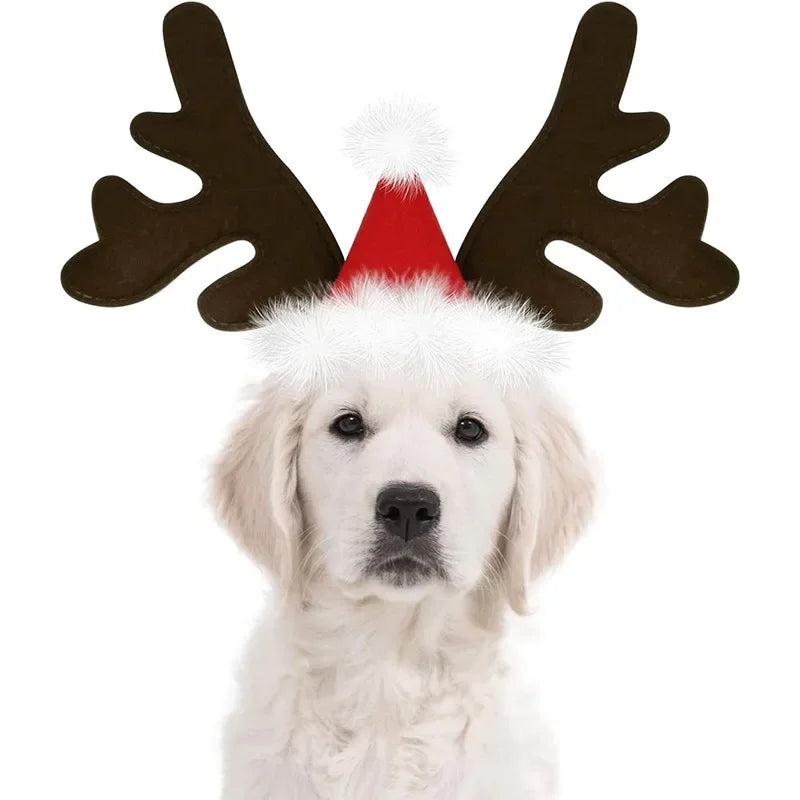 Christmas Dog Supplies Elk Reindeer Antlers Headband Santa Hat Pet Christmas